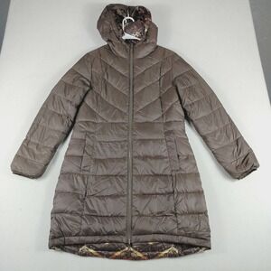 Pendleton Jacket Womens Small Brown Reversible Down Hooded Packable Bridge Creek